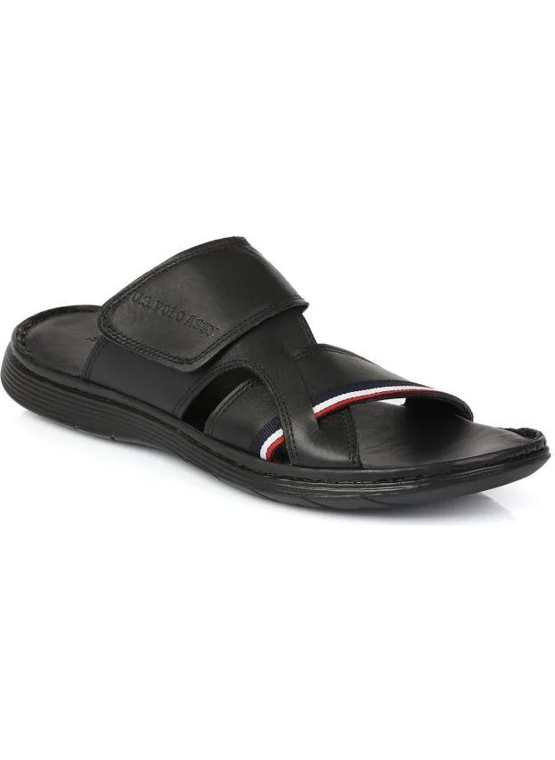 U.S. Polo Assn. Dean Genuine Real Leather Black Anatomical Sole Men's Slippers