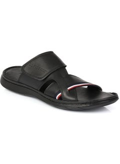 U.S. Polo Assn. نعال رجالية جلدية حقيقية سوداء بقلب تشريحي  - Image 1