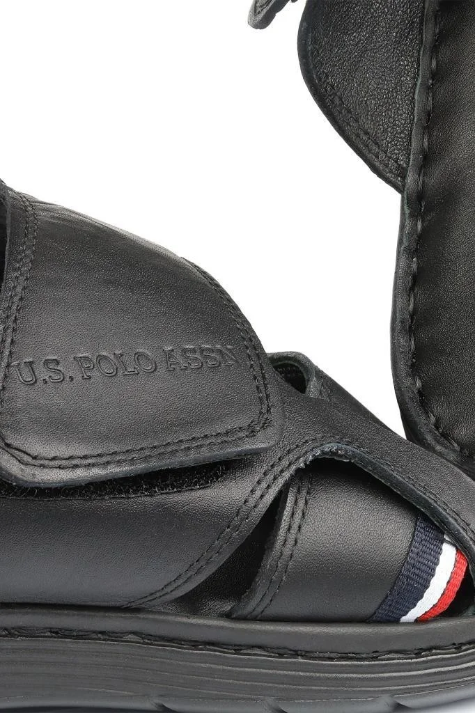 يو اس بولو اسن Dean Genuine Real Leather Black Anatomical Sole Men's Slippers