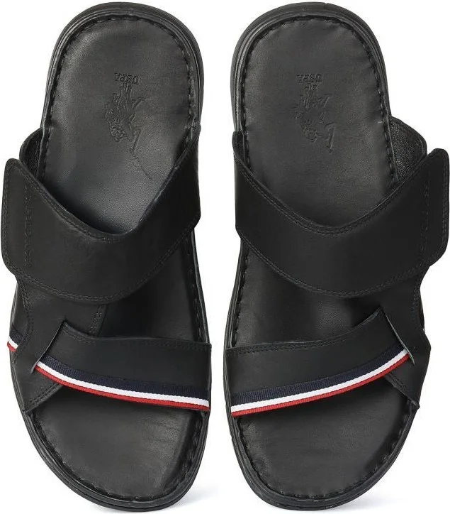 يو اس بولو اسن Dean Genuine Real Leather Black Anatomical Sole Men's Slippers