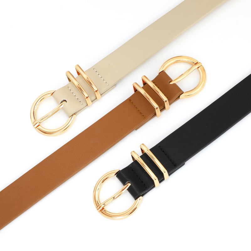 VONMELLI 3 Pack Women's Belts for Jeans Dresses Leather Belts for Women Ladies Waist Belt with Gold Buckle, Black Brown Beige M - Image 5