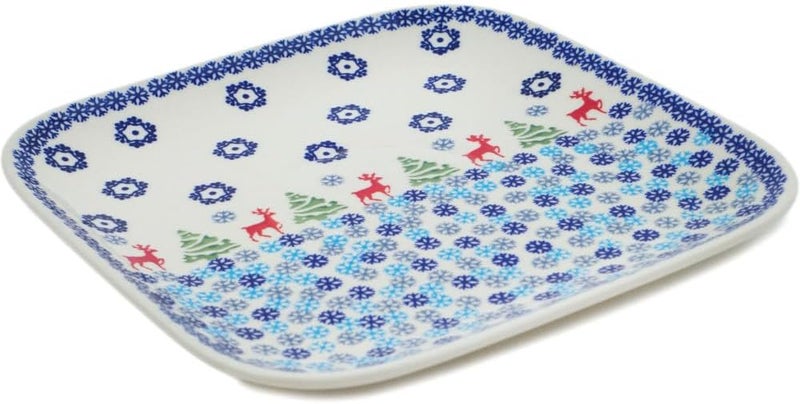 Polmedia Polish Pottery Authentic Polish Pottery Square Plate in Ring Around The Reindeer Design Handmade in Bolesawiec Poland  Certificate of Authenticity  - Image 2