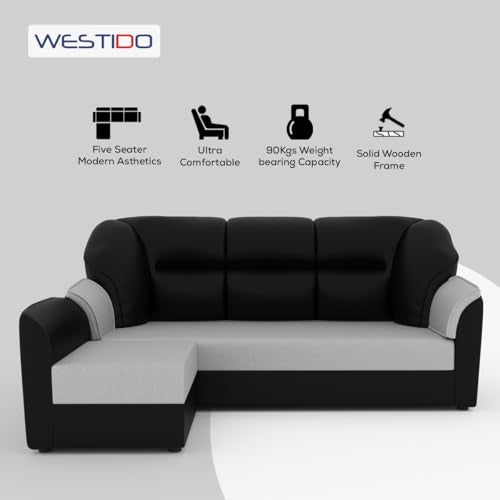 WESTIDO Cyrus Leatherette 4 Seater Sofa (Finish Color - Black Grey, DIY(Do-It-Yourself)) | 1 Year Warranty - Image 2