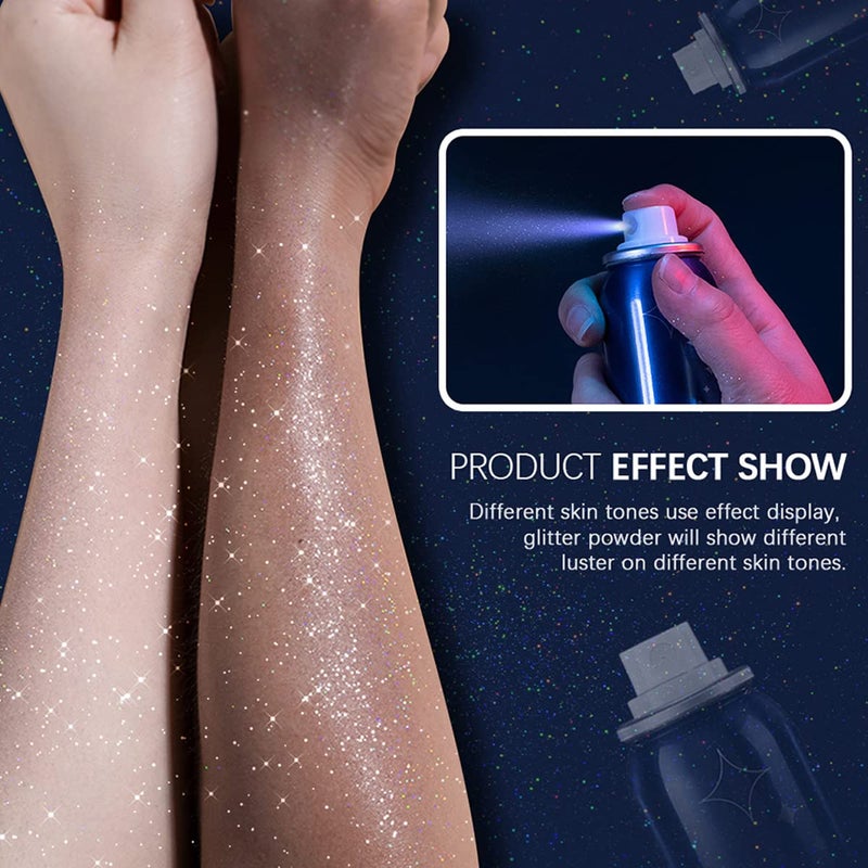 MEICOLY Body Glitter Spray,Silver Glitter Hairspray for Music Festival Rave,2.1Oz Shimmer Waterproof Quick-Drying Sparkle Glitter Spray for Hair and Body,Clothing,Nightclub Shiny Glitter,Prom,Party - Image 3