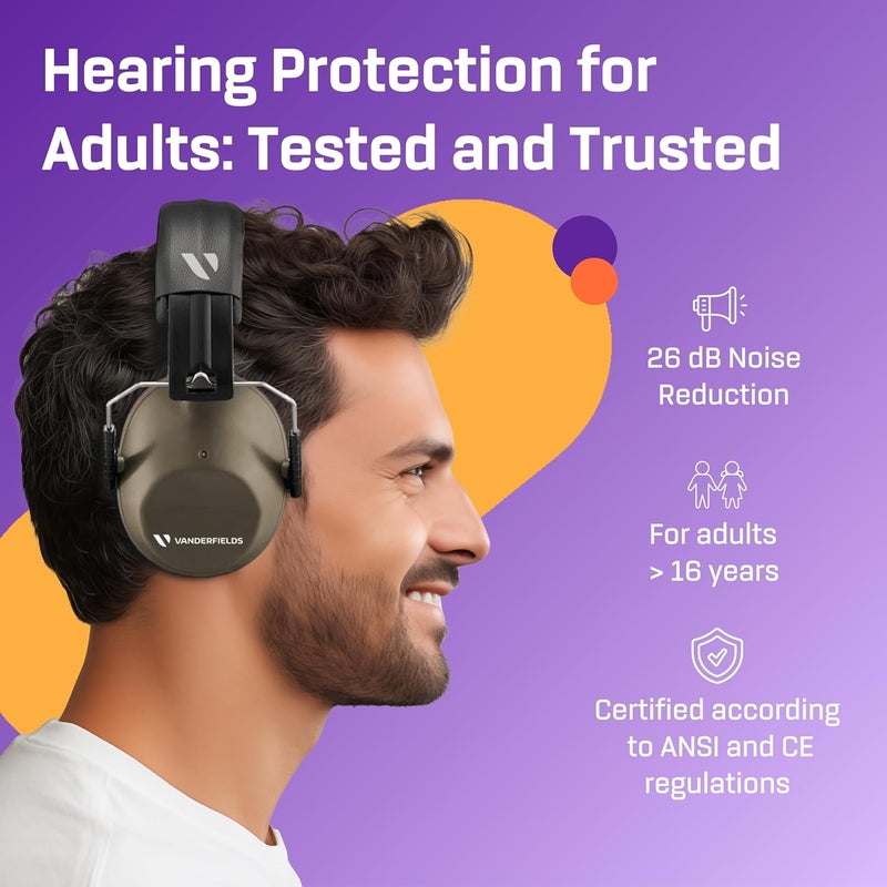 Vanderfields Hearing Protection Headphones - 26dB - Range Shooting Ear Protection - Noise Cancelling Ear Muffs for Adults - Image 2