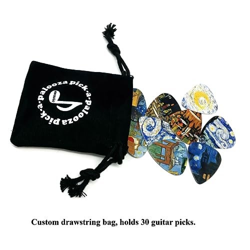Pick-a-Palooza Impressionist Guitar Picks Gift Set For Guitarist - 12 Pack Light/Medium/Heavy, Custom Collectible Tin, Leather Pick Holder, Custom Drawstring Carry Bag - Image 5