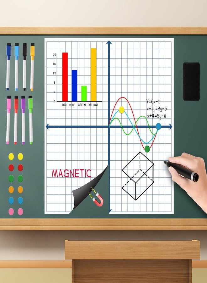 لوحة رسم بياني مغناطيسية قابلة للمسح الجاف، مقاس 35 × 35 بوصة، لوحة رسم بياني قابلة للمسح الجاف، مستوى إحداثيات مغناطيسي للسبورة البيضاء، من أساسيات فصل الرياضيات للمعلمين، لوازم مكتبية للفصول الدراسية المدرسية - Image 1