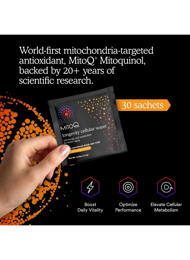 MitoQ Longevity Cellular Water Daily Powdered Drink Mix Natural Orange Flavor - Mitochondria-targeted Antioxidant - Cell Energy and Metabolism for Better Aging (Orange, 30 Packets) - Image 5