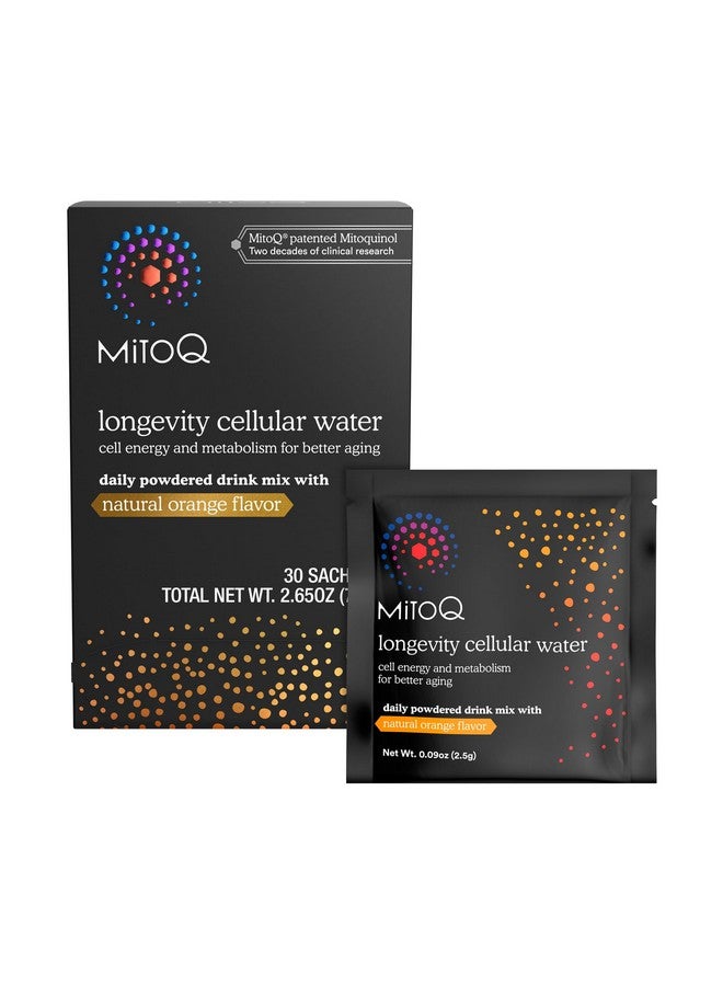 MitoQ Longevity Cellular Water Daily Powdered Drink Mix Natural Orange Flavor - Mitochondria-targeted Antioxidant - Cell Energy and Metabolism for Better Aging (Orange, 30 Packets) - Image 1