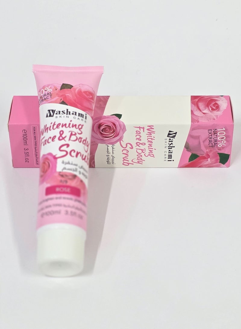 WASHAMI Rose Whitening Face & Body Scrub – Brightening, Exfoliating, Hydrating, Skin Softening Treatment – 100ml - Image 3