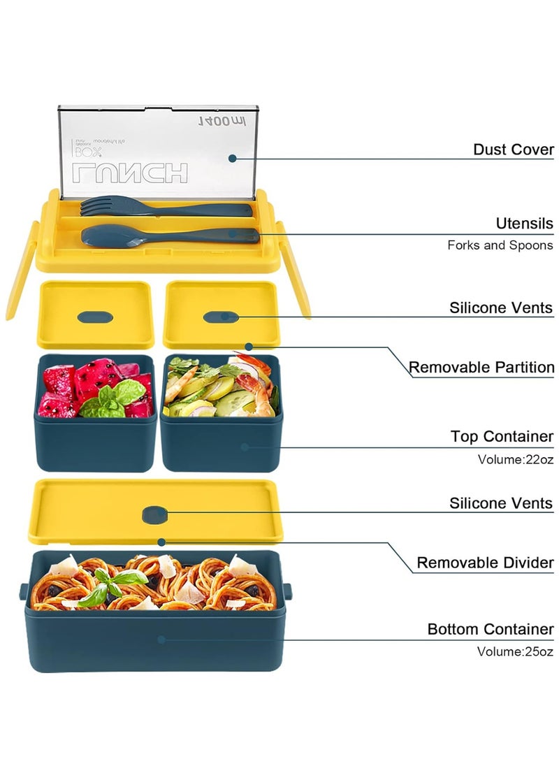 Generic Bento Box Adult Lunch Box,49OZ Leakproof Eco-Friendly Stackable Bento Lunch Box Meal Prep for Dining Out, Work, Picnic, School  - Image 3