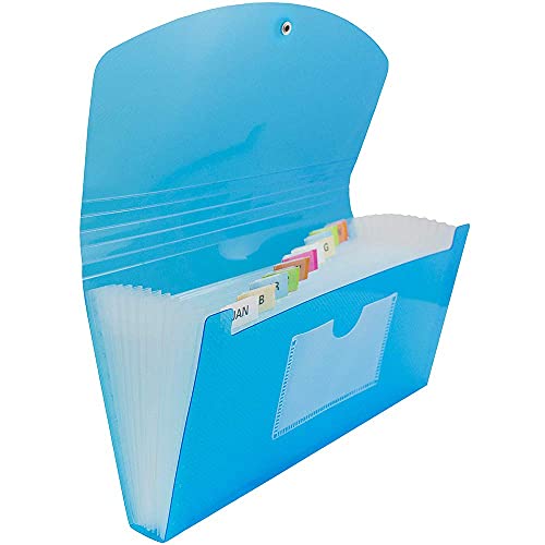 JAM PAPER Accordion Folders - 13 Pocket Plastic Expanding File - Check Size - 5 x 10 1/2 - Blue - Sold Individually - Image 1