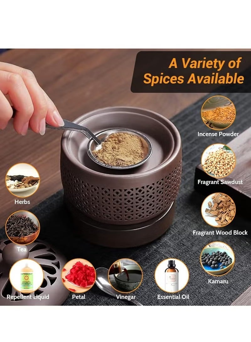 Y&D Premium Ceramic & Resin Electric Incense Burner - Electronic Aroma Diffuser with Timing, Temperature Control & Removable Lid for Indoor Air Purification - Image 5