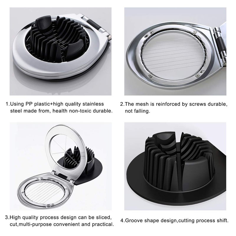 BIBURY قطاعة البيض، قطاعة البيض BIBURY للبيض المسلوق، قاطع بيض ثقيل للبيض والفراولة والفطر والفواكه الطرية، سلك فولاذي مقاوم للصدأ مع 3 أنماط تقطيع، سهل التنظيف - Image 5