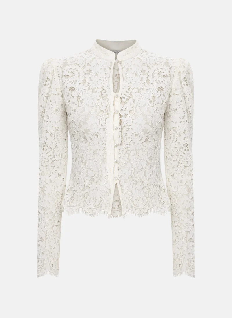 ليتشي بلوزة من الدانتيل بأزرار لؤلؤية