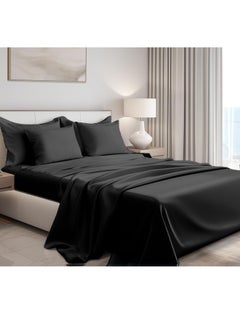 Arabest 4-Piece Breathable Bedding Set - Hypoallergenic Microfiber Bed Sheet & Fitted Sheet with Pillowcases | Solid Black 160x230cm | Hotel-Grade Bed Linens for Home, Rental & Hospitality Use  - Image 1