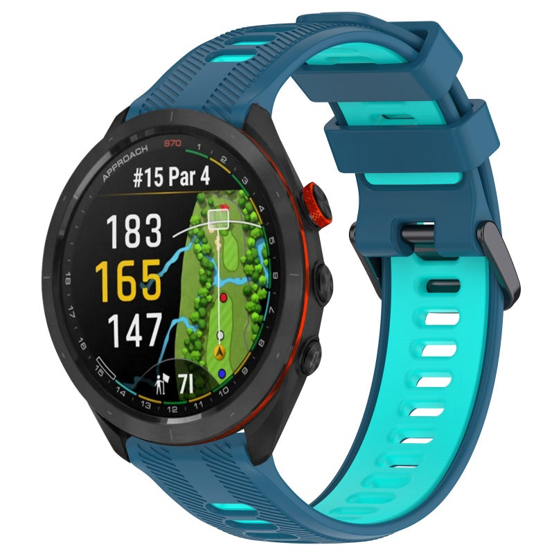 S-TOP For Garmin Approach S70 47mm Sports Two-Color Silicone Watch Band(Blue+Teal) - Image 1
