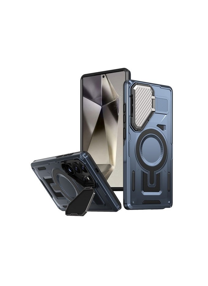 GOLDEN MASK - GOLDEN MASK Compatible With Samsung Galaxy S24 Ultra Case with Camera Protection, with Mag-safe Case Magnetic with Stand (Blue) - Image 1