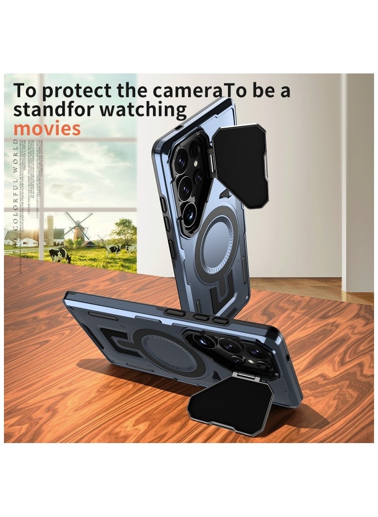 GOLDEN MASK - GOLDEN MASK Compatible With Samsung Galaxy S24 Ultra Case with Camera Protection, with Mag-safe Case Magnetic with Stand (Blue) - Image 1