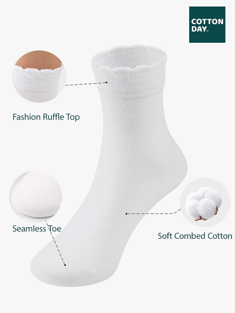 COTTON DAY Girls White Dressy Plain Short Socks Scallop Top 8-10 Years Size L (10) - Image 4