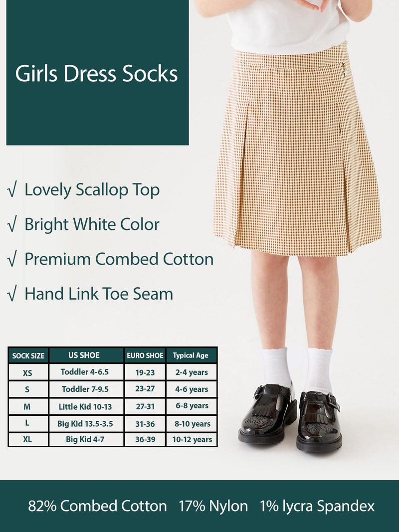COTTON DAY Girls White Dressy Plain Short Socks Scallop Top 8-10 Years Size L (10) - Image 5