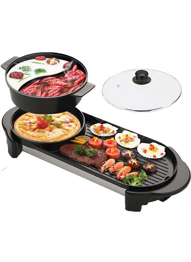 Generic - Hot Pot with Grill, Electric Hot Pot 2 in 1 Shabu Shabu Hot Pot Korean BBQ Grill, Removable Hotpot Pot 1350W / Large Capacity Baking Tray, Separate Temperature Control, Electric Grill for 3-10 People - Image 1