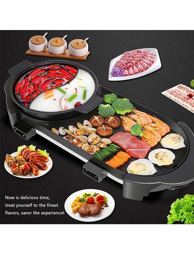 Generic - Hot Pot with Grill, Electric Hot Pot 2 in 1 Shabu Shabu Hot Pot Korean BBQ Grill, Removable Hotpot Pot 1350W / Large Capacity Baking Tray, Separate Temperature Control, Electric Grill for 3-10 People - Image 1