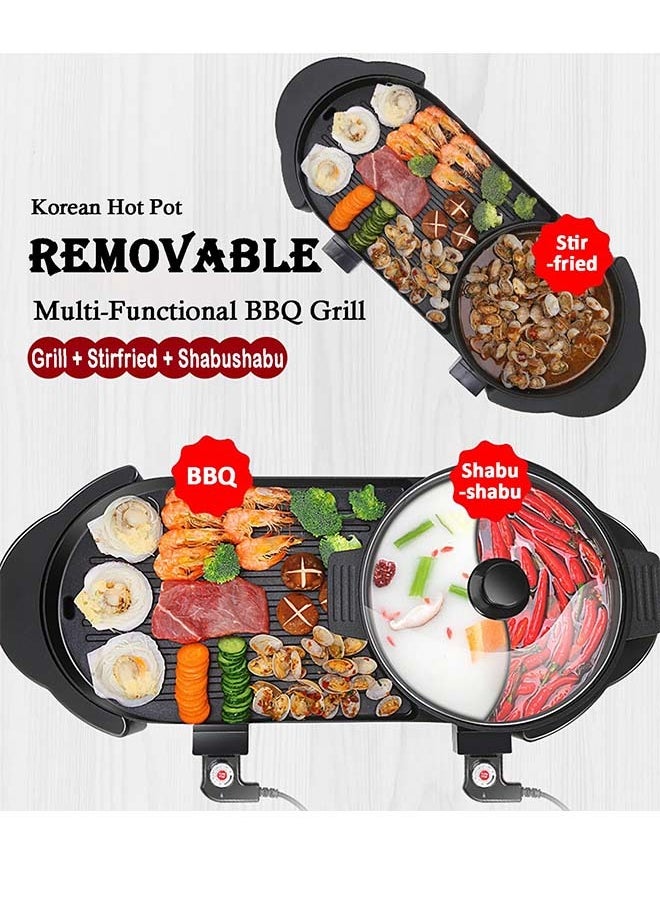 Generic - Hot Pot with Grill, Electric Hot Pot 2 in 1 Shabu Shabu Hot Pot Korean BBQ Grill, Removable Hotpot Pot 1350W / Large Capacity Baking Tray, Separate Temperature Control, Electric Grill for 3-10 People - Image 1
