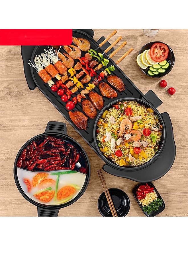 Generic - Hot Pot with Grill, Electric Hot Pot 2 in 1 Shabu Shabu Hot Pot Korean BBQ Grill, Removable Hotpot Pot 1350W / Large Capacity Baking Tray, Separate Temperature Control, Electric Grill for 3-10 People - Image 1