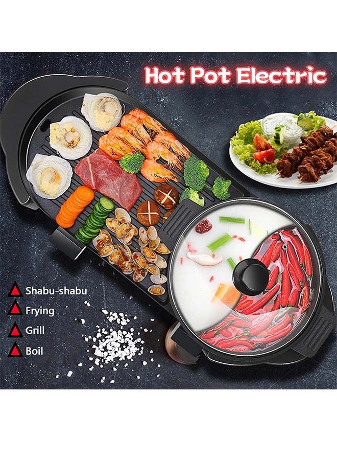 Generic - Hot Pot with Grill, Electric Hot Pot 2 in 1 Shabu Shabu Hot Pot Korean BBQ Grill, Removable Hotpot Pot 1350W / Large Capacity Baking Tray, Separate Temperature Control, Electric Grill for 3-10 People - Image 1