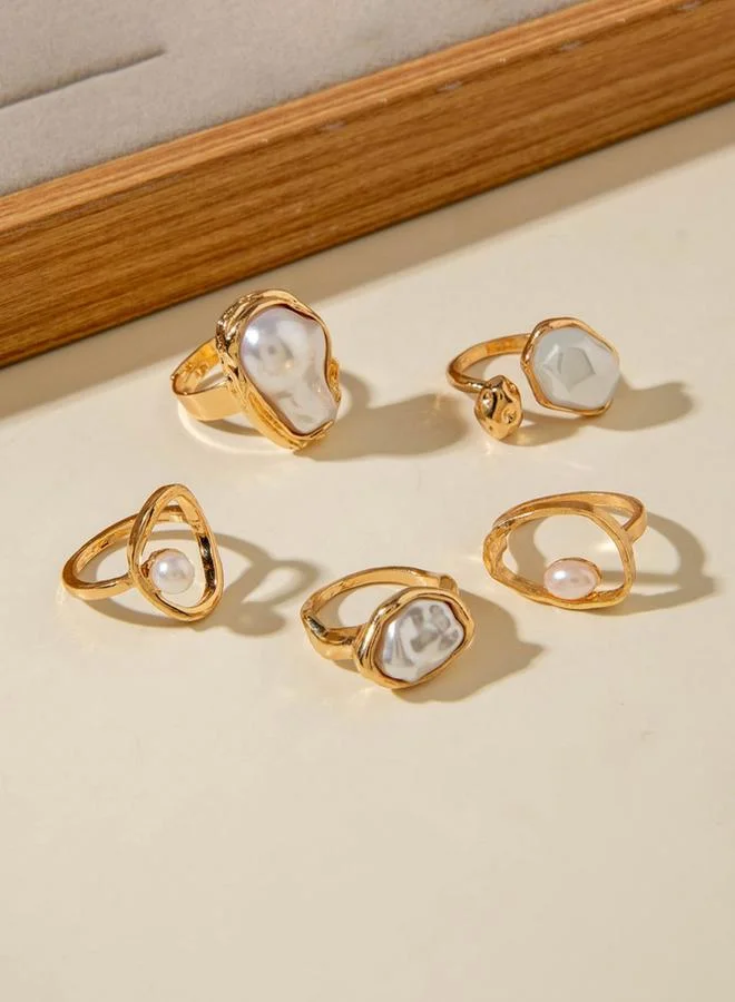 Take Two Pack of 5 - Embellished Faux Pearl Rings