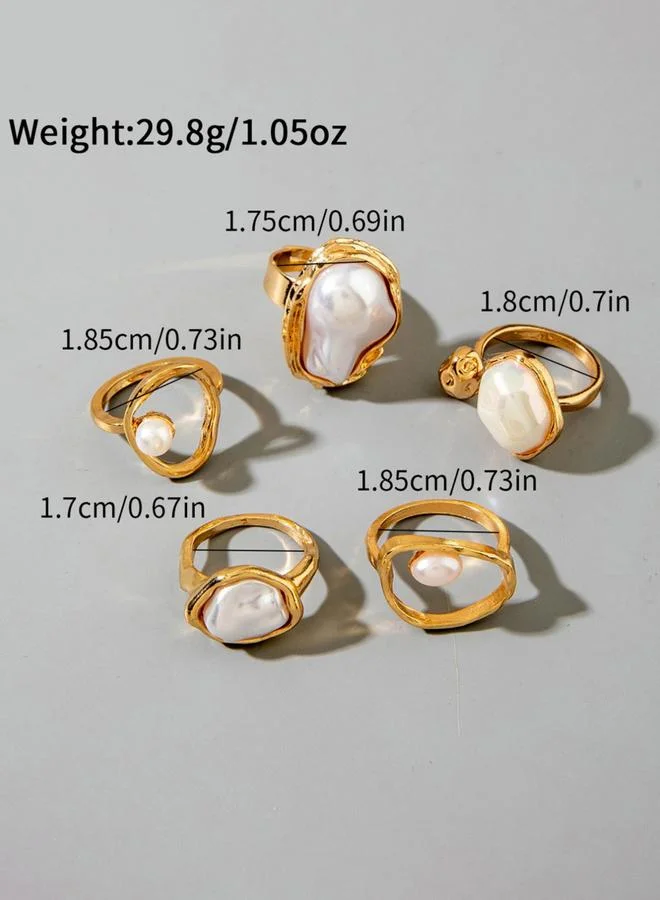 Take Two  Pack of 5 - Embellished Faux Pearl Rings for Women | Best Price UAE