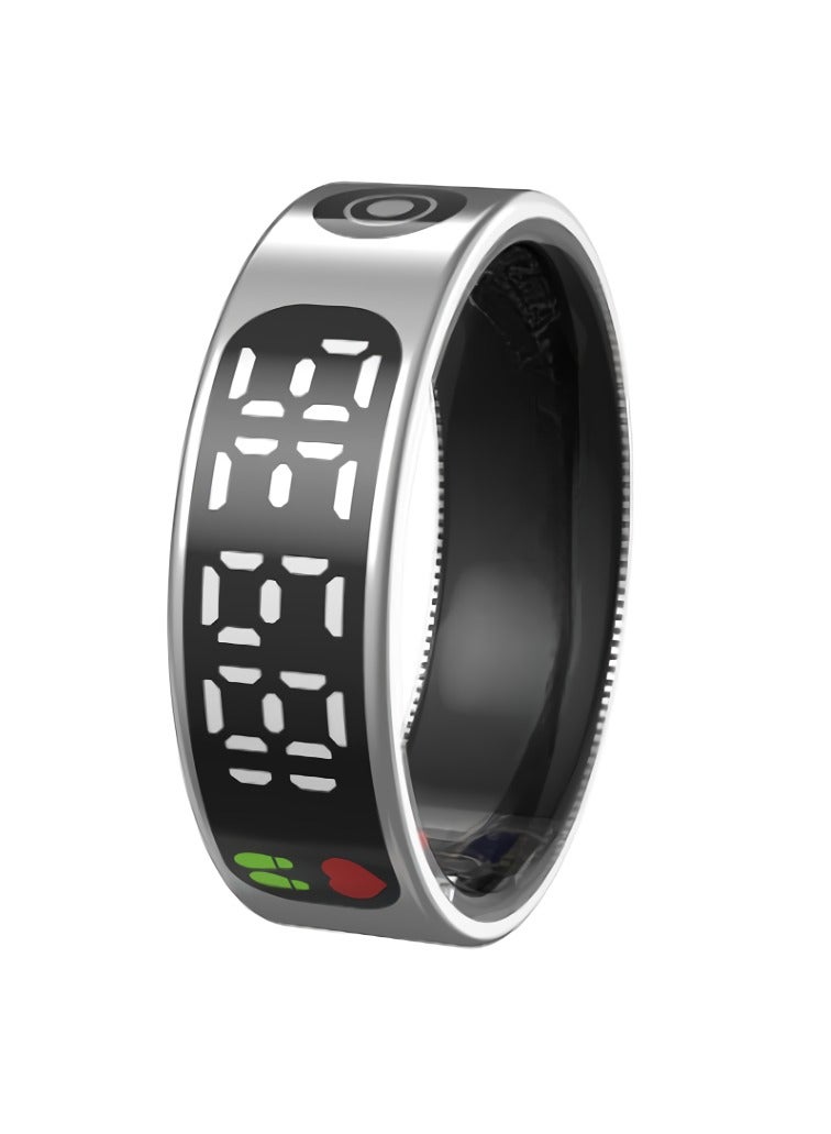 SR09 Smart Ring, Comfortable Rechargeable Fitness Tracker Ring, IP68 Waterproof Digital Display Smart Health Monitoring Ring, Lightweight Bluetooth Ring With Oxygen Heart Rate Sleep Monitoring, (Silver) - Image 1