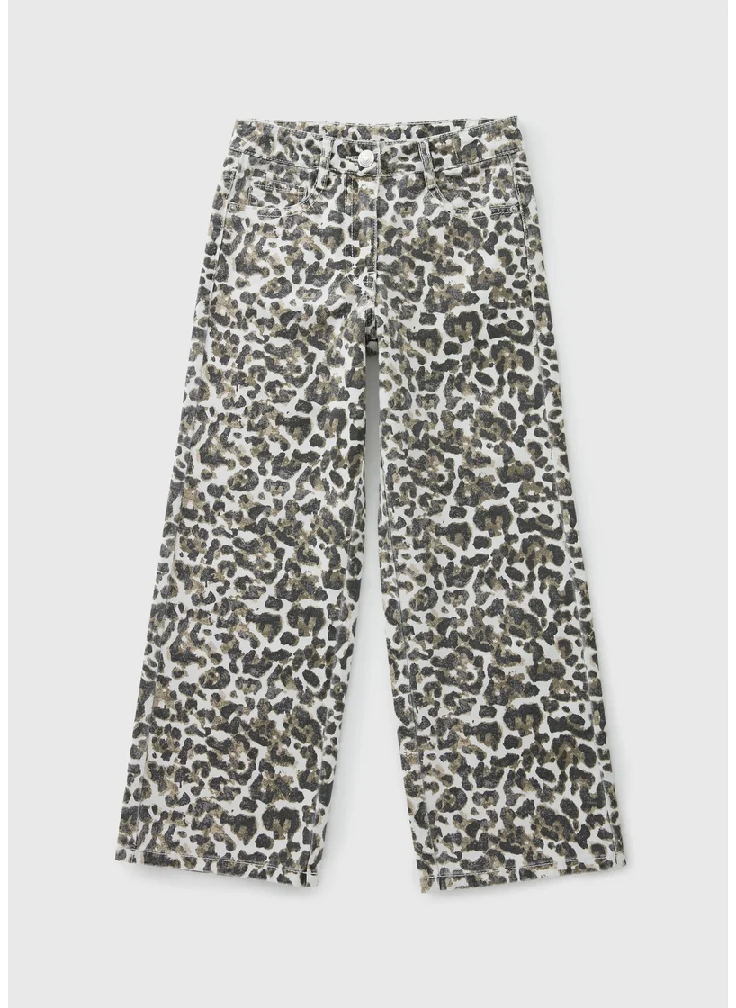 Matalan Girls Cream Leopard Wide Leg Jeans