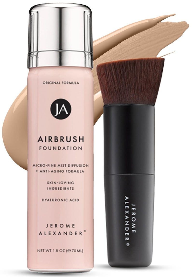 Jerome Alexander MagicMinerals AirBrush Foundation â€“ 2 Piece Set with Airbrush Foundation and Kabuki Brush - Spray Makeup with Anti-aging Ingredients for Smooth Radiant Skin - Warm Medium - Image 1