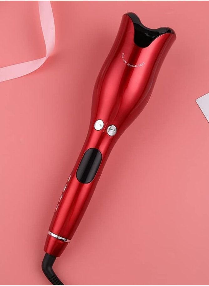 Generic - Multi-Automatic Hair Curler HICITI Hair Curling Iron LCD Ceramic Rotating Hair Waver Magic Curling Wand Irons Hair Styling Tools (RED) - Image 1