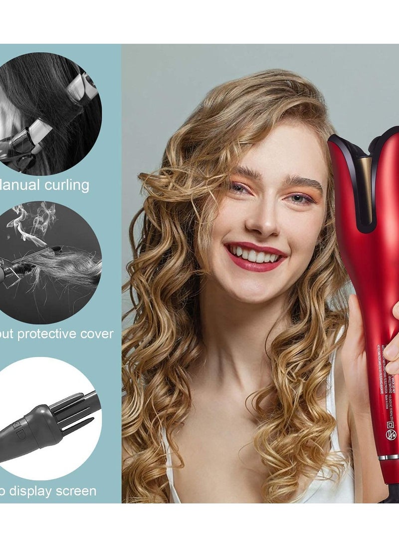 Generic - Multi-Automatic Hair Curler HICITI Hair Curling Iron LCD Ceramic Rotating Hair Waver Magic Curling Wand Irons Hair Styling Tools (RED) - Image 1