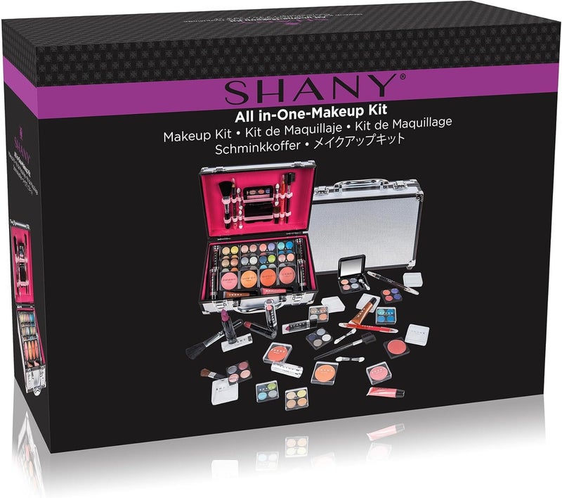 Shany حقيبة مكياج شاني المحمولة مع مجموعة مكياج احترافية، فرش، أحمر شفاه، ظلال عيون، وأحمر خدود - فضي - Image 2
