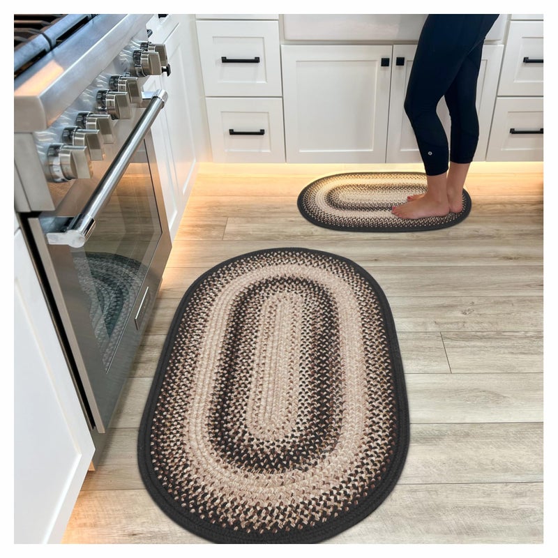 Homespice Black Mist Braided Oval Rug 20"x30" - Black & Tan Rustic Rugs for Entryway and Kitchen, Water Absorbing, Machine Washable and Reversible - Both Indoor and Outdoor - Image 1