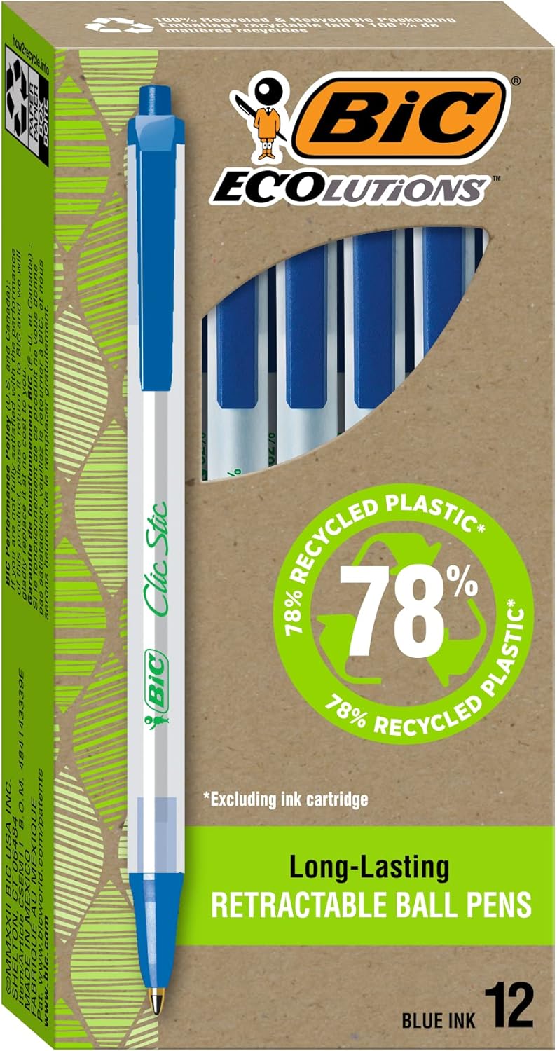 BIC ECOlutions Retractable Ball Pen, Medium Point (1.0 mm), Blue, 12 Pens - Image 1