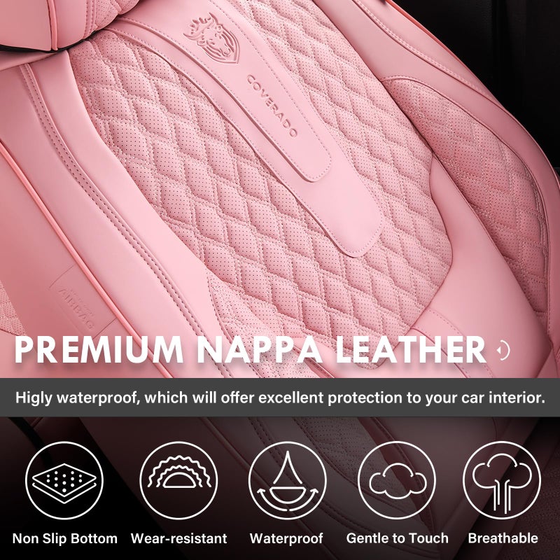 Coverado Seat Covers Front Seats, Pink Car Seat Cover with Lumbar Support, Waterproof Car Seat Cushion, Front Car Seat Covers Leatherette Car Seat Protector Universal Fit Most Cars - Image 4