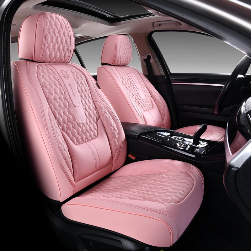 Coverado Seat Covers Front Seats, Pink Car Seat Cover with Lumbar Support, Waterproof Car Seat Cushion, Front Car Seat Covers Leatherette Car Seat Protector Universal Fit Most Cars - Image 1