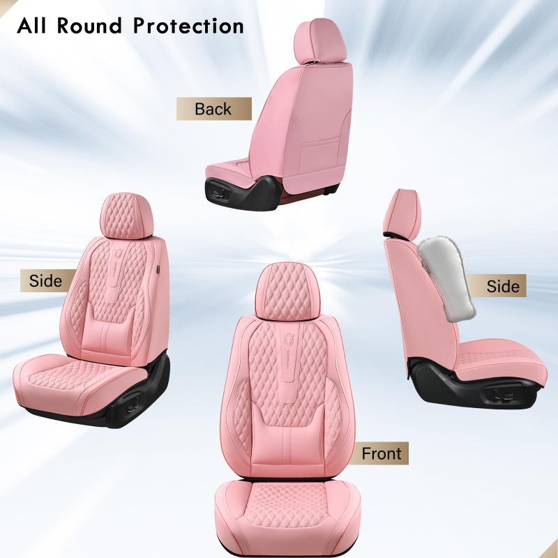 Coverado Seat Covers Front Seats, Pink Car Seat Cover with Lumbar Support, Waterproof Car Seat Cushion, Front Car Seat Covers Leatherette Car Seat Protector Universal Fit Most Cars - Image 5