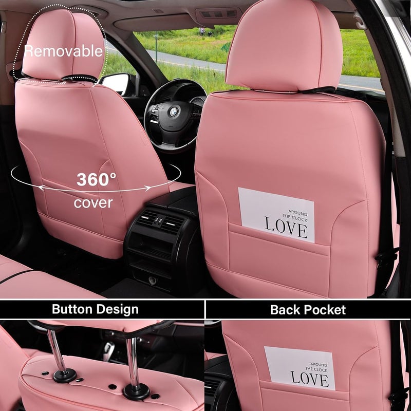 Coverado Seat Covers Front Seats, Pink Car Seat Cover with Lumbar Support, Waterproof Car Seat Cushion, Front Car Seat Covers Leatherette Car Seat Protector Universal Fit Most Cars - Image 2