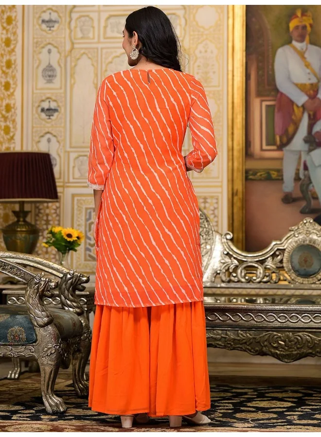 AKS AKS Couture Leheriya Printed Regular Thread Work Straight Kurta with Sharara & Dupatta