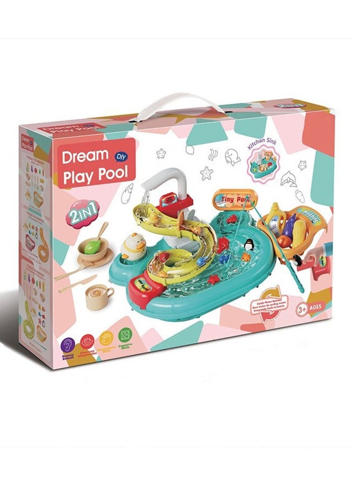 NIBEMINENT - 22 Pieces Electric Fish Catching and Washing Game Toy with Music for Kids - Image 1