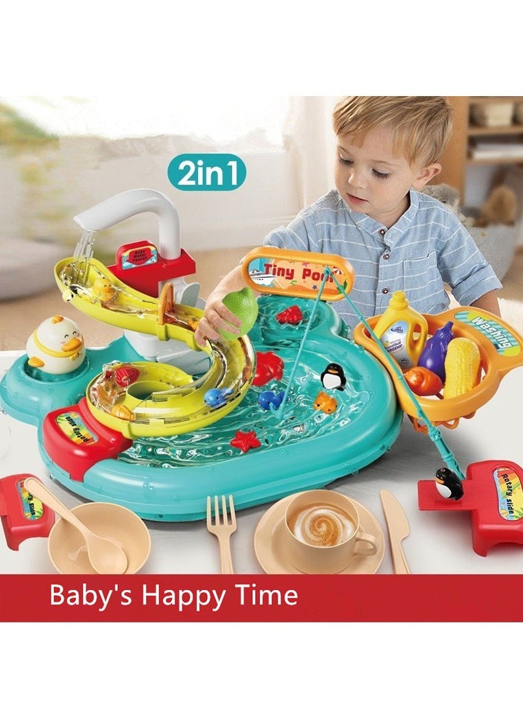NIBEMINENT - 22 Pieces Electric Fish Catching and Washing Game Toy with Music for Kids - Image 1