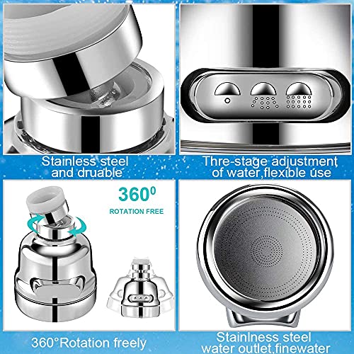 HEXONIQ® Kitchen Faucet Aerator Head 360° Rotatable Anti-Splash Faucet Sink Tap Sprayer Head Replacement, Booster Shower and Water Saving Tap for Kitchen, Silver, 3.23 x 2.05 inch - Image 2