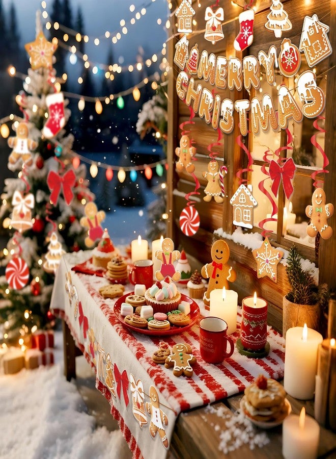 Homarkable Merry Christmas Banners, Gingerbread Theme, Pre-Strung Holiday Party Décor with 20 Hanging Swirls for Home, Office, and School Celebrations - Image 5