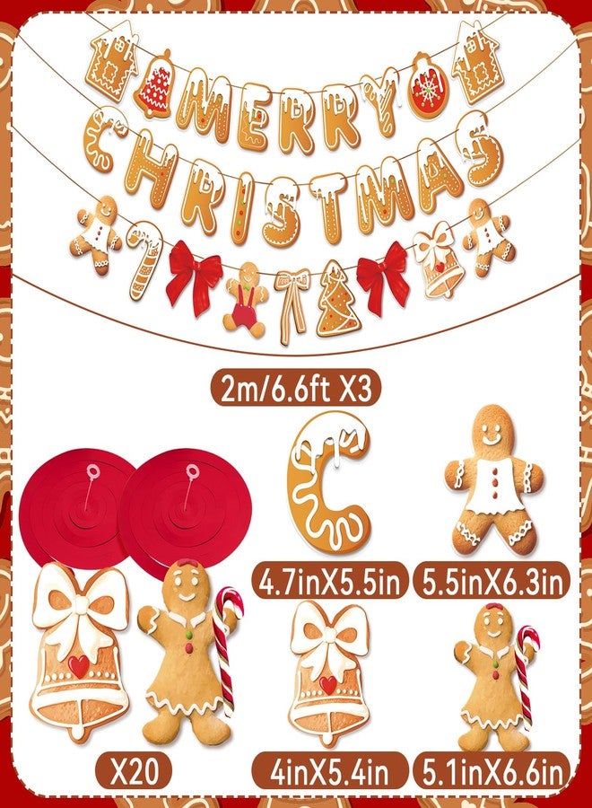 Homarkable Merry Christmas Banners, Gingerbread Theme, Pre-Strung Holiday Party Décor with 20 Hanging Swirls for Home, Office, and School Celebrations - Image 3